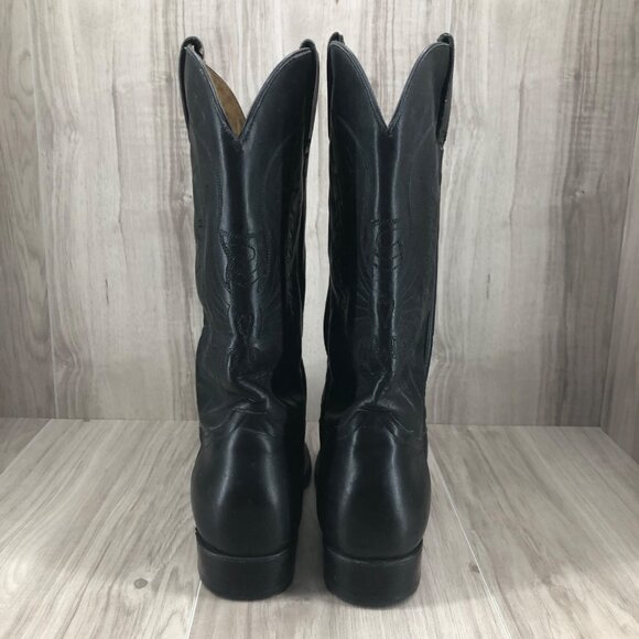 Rudel Western Boots Mens 8.5 Black Leather Pull On Rodeo Cowboy Boots - Picture 10 of 14